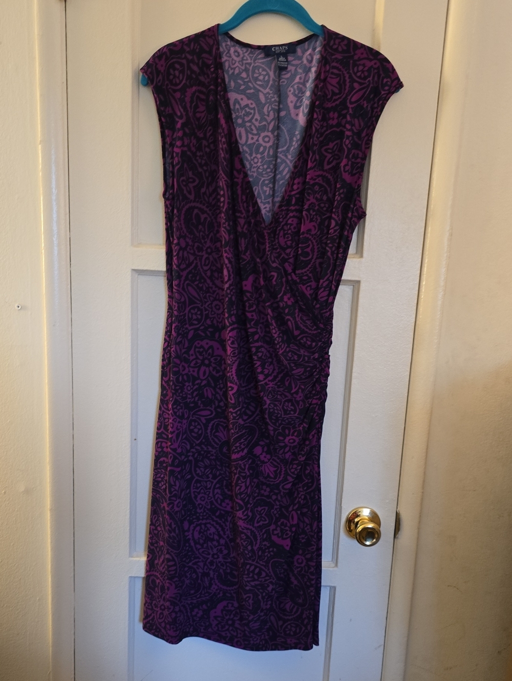 Chaps Purple Paisley Wrap-Front Midi Dress